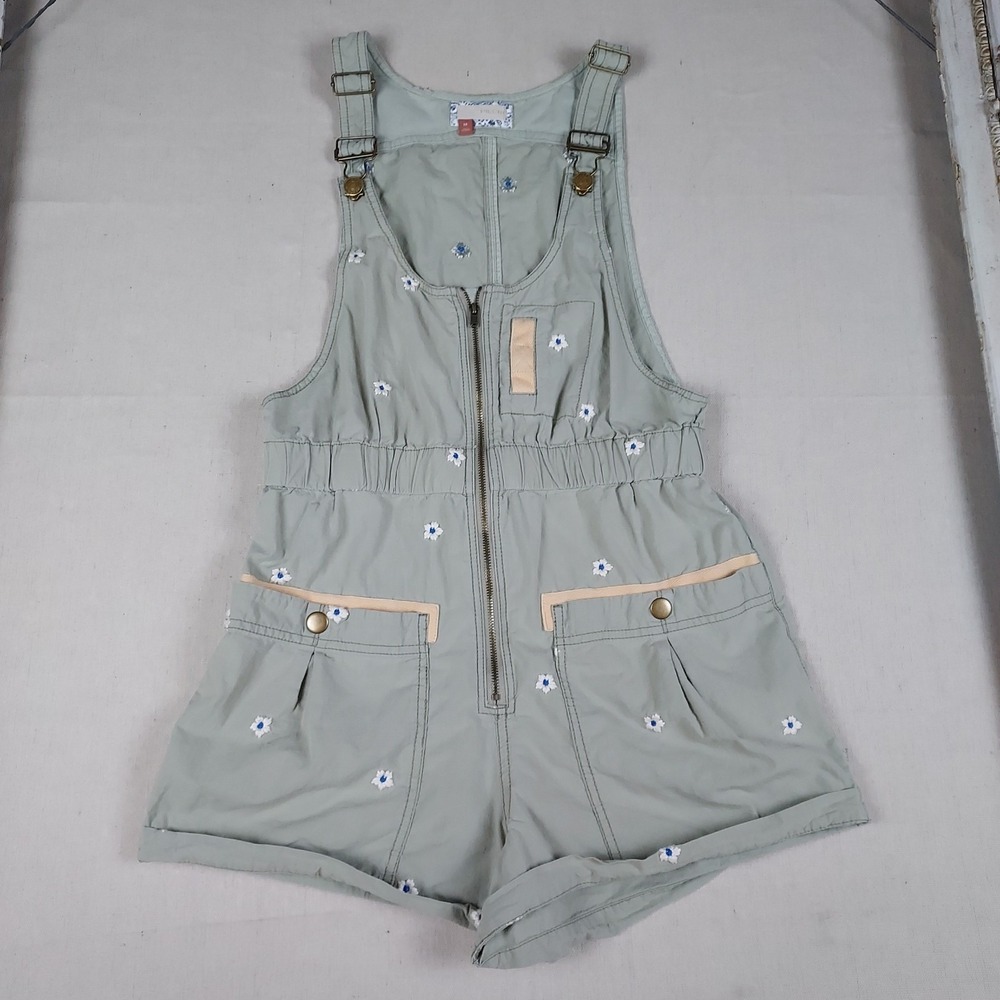 Pilcro Anthropologie Daisy Embroidered Utility Romper XS Sage Green